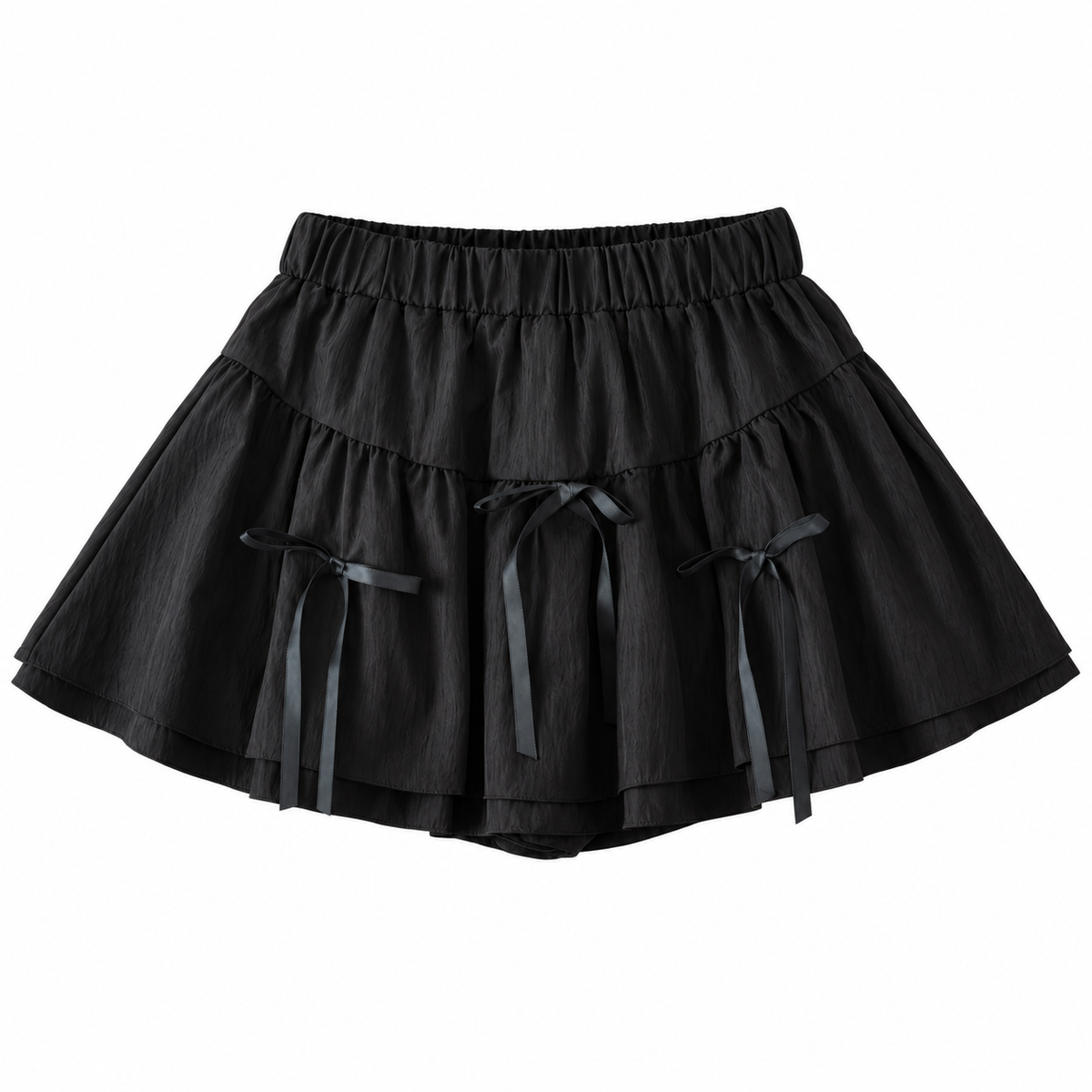 Black Bow Tiered Mini Skirt — front view