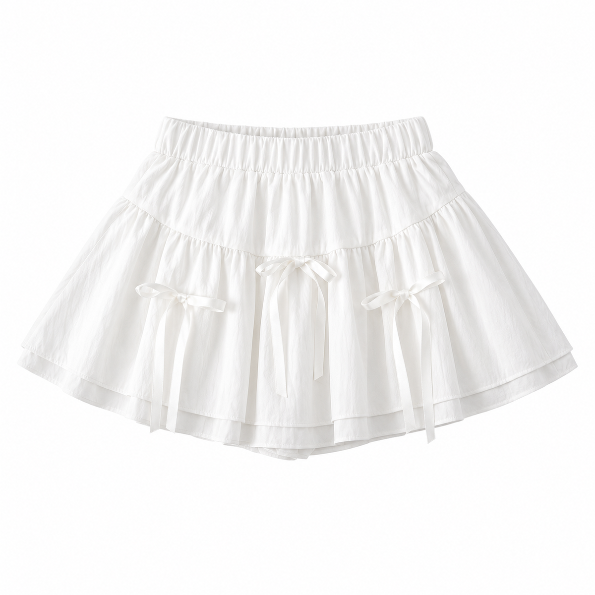 White Bow Tiered Mini Skirt — front view