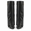 Black smooth Side-Clasp Fold-Over Boots — front view