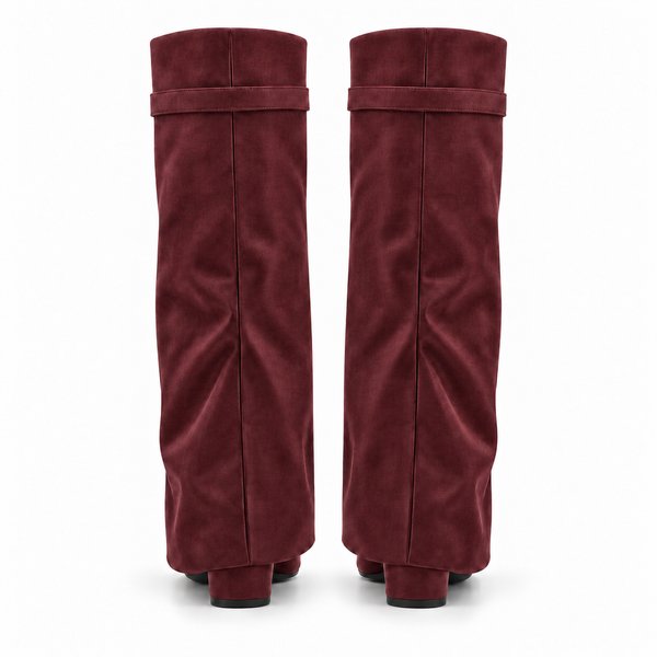 Burgundy Side-Clasp Fold-Over Boots — back view