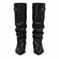 Black Buckle Slouch Low-Heel Boots — front view