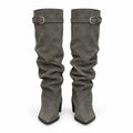 Charcoal gray Single-Buckle Slouch Boots — front view