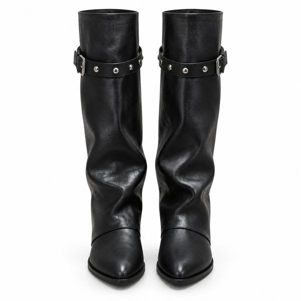 Black Studded-Strap Boots — front view