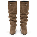 Brown Slouch Stiletto Boots — front view