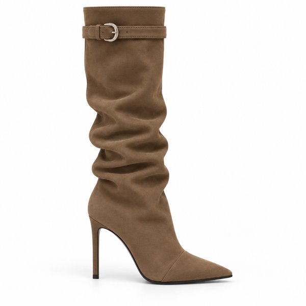 Brown Slouch Stiletto Boots — side view