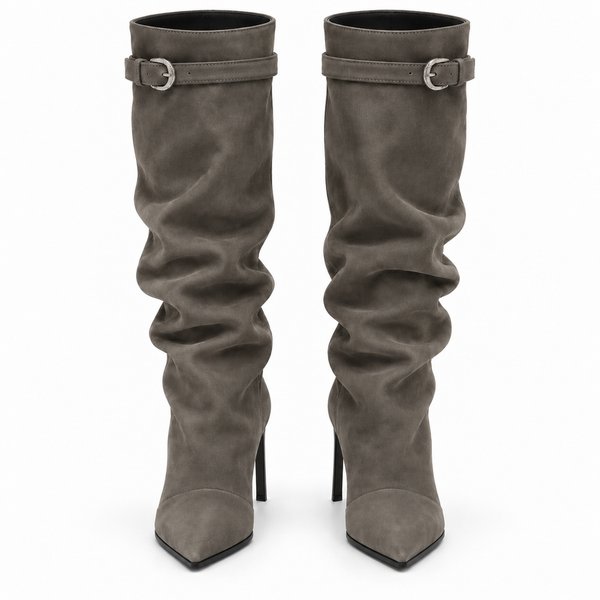 Gray suede-look Slouch Stiletto Boots — front view