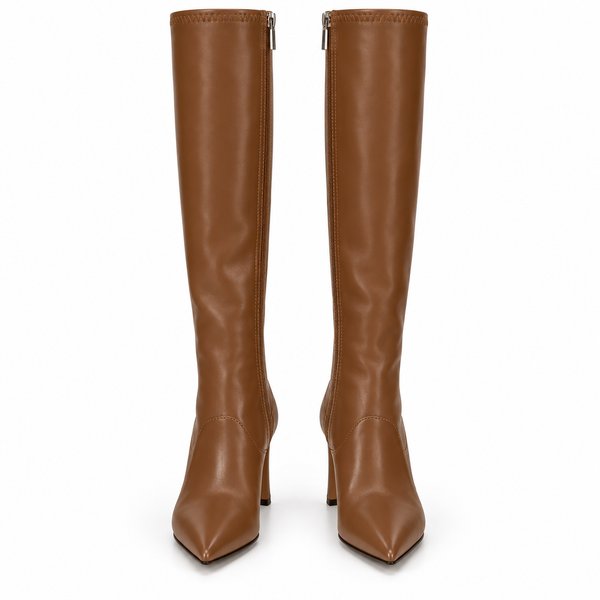 Brown — smooth Knee-High Stiletto Boots — front view