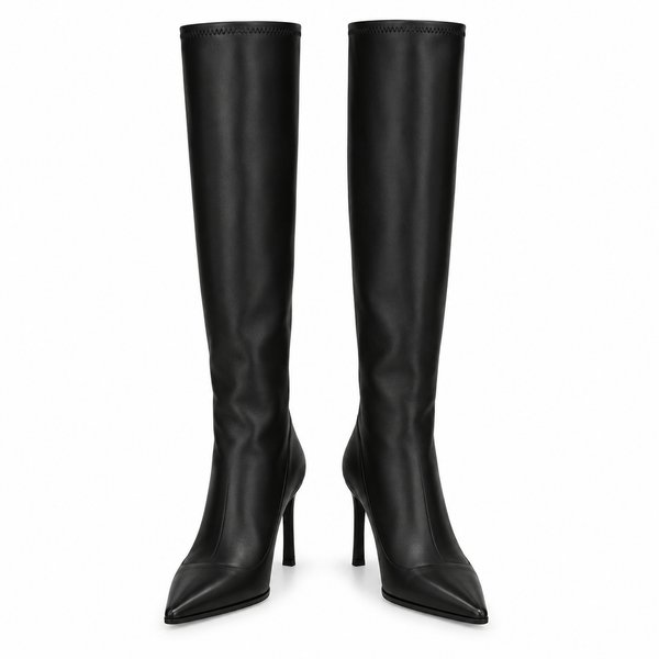Black — smooth Knee-High Stiletto Boots — front view