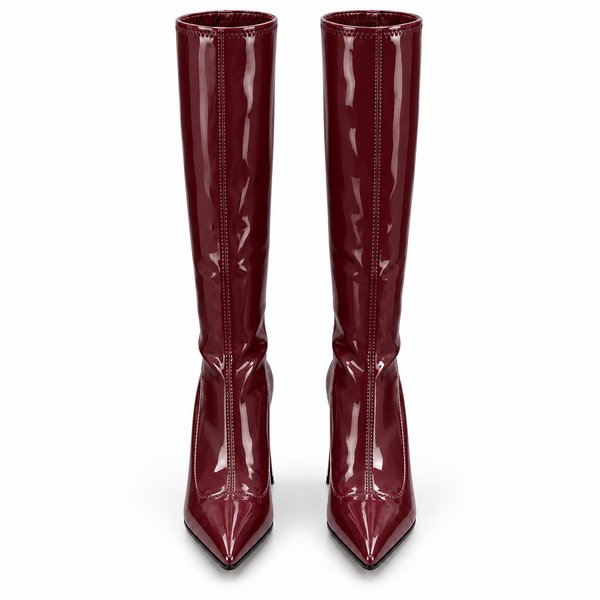 Burgundy — patent Knee-High Stiletto Boots — front view