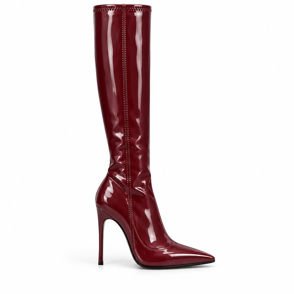 Burgundy — patent Knee-High Stiletto Boots — side view