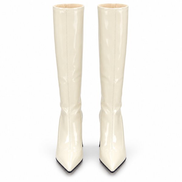 Ivory — glossy Knee-High Stiletto Boots — front view