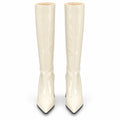 Ivory — glossy Knee-High Stiletto Boots — front view