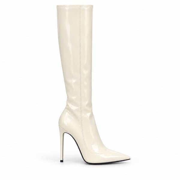 Ivory — glossy Knee-High Stiletto Boots — side view