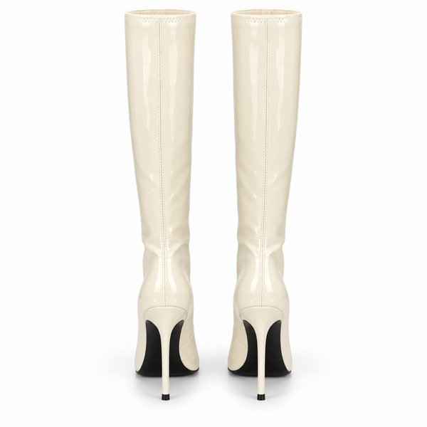 Ivory — glossy Knee-High Stiletto Boots — back view