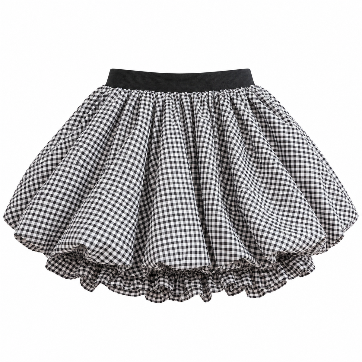 Black and White Gingham Bubble Mini Skirt — back view