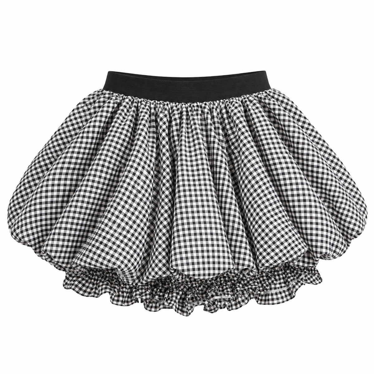 Black and White Gingham Bubble Mini Skirt — front view