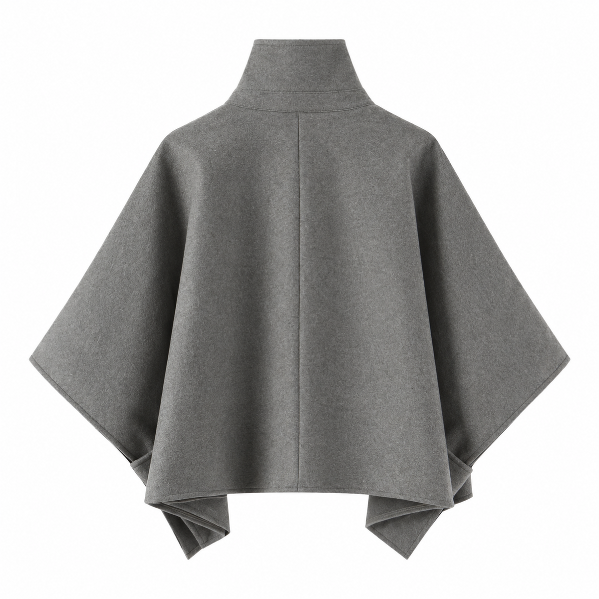 Gray Double-Breasted Funnel-Neck Cape Jacket — back view