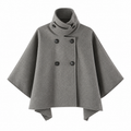 Gray Double-Breasted Funnel-Neck Cape Jacket — front view