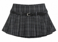 Charcoal Plaid Belted Pleated Mini Skirt — front view