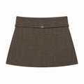 Brown Check Foldover Check Mini Skirt front view