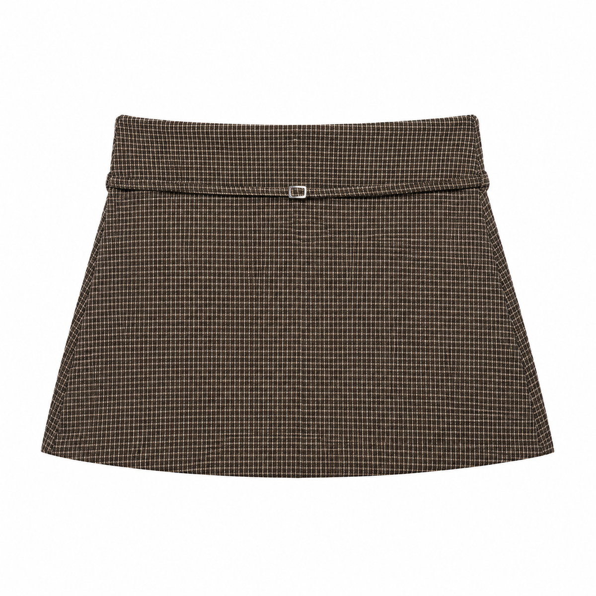 Brown Check Foldover Check Mini Skirt front view