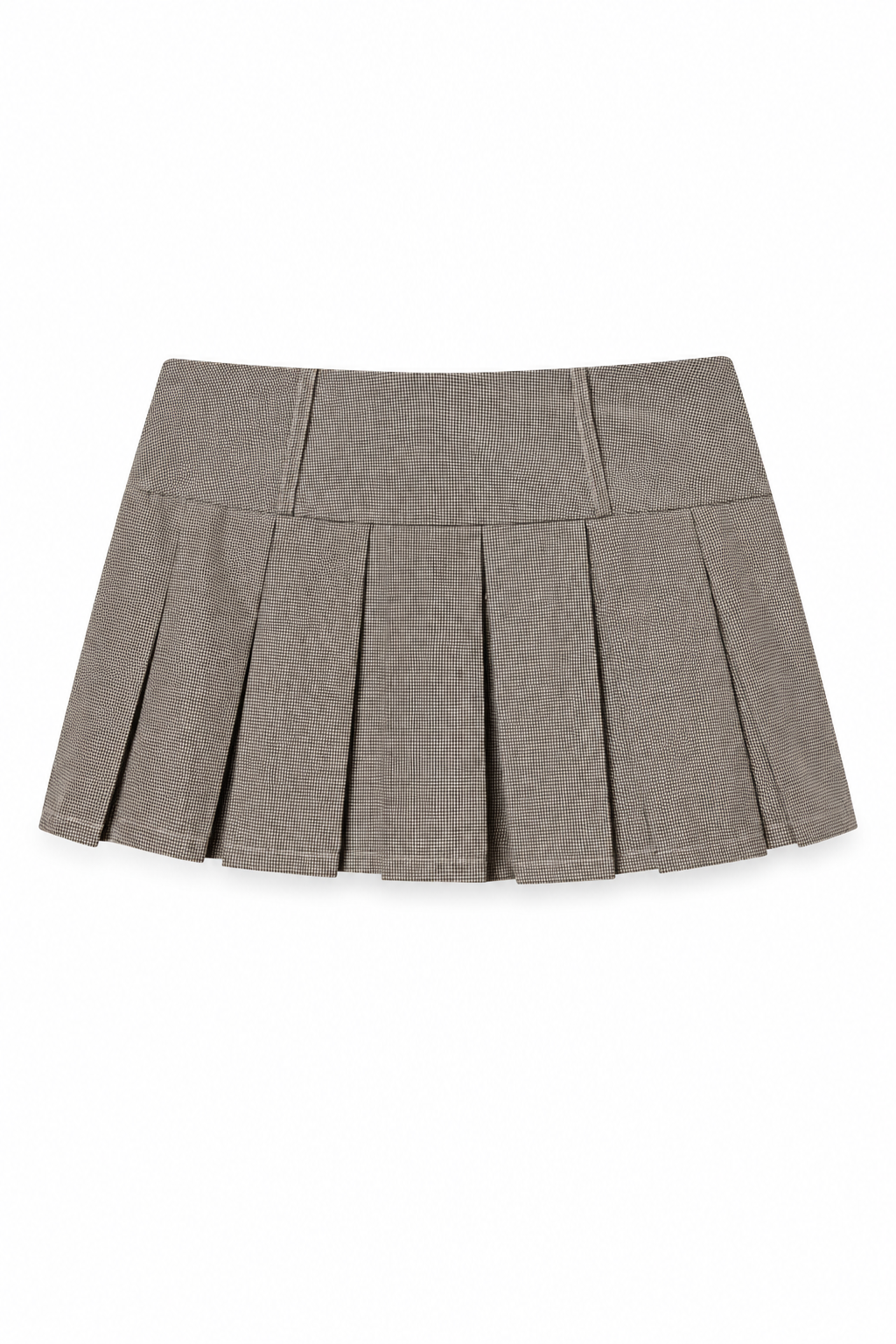 Bellinna Four-Button Microcheck Pleated Mini Skirt – Taupe Check, back view