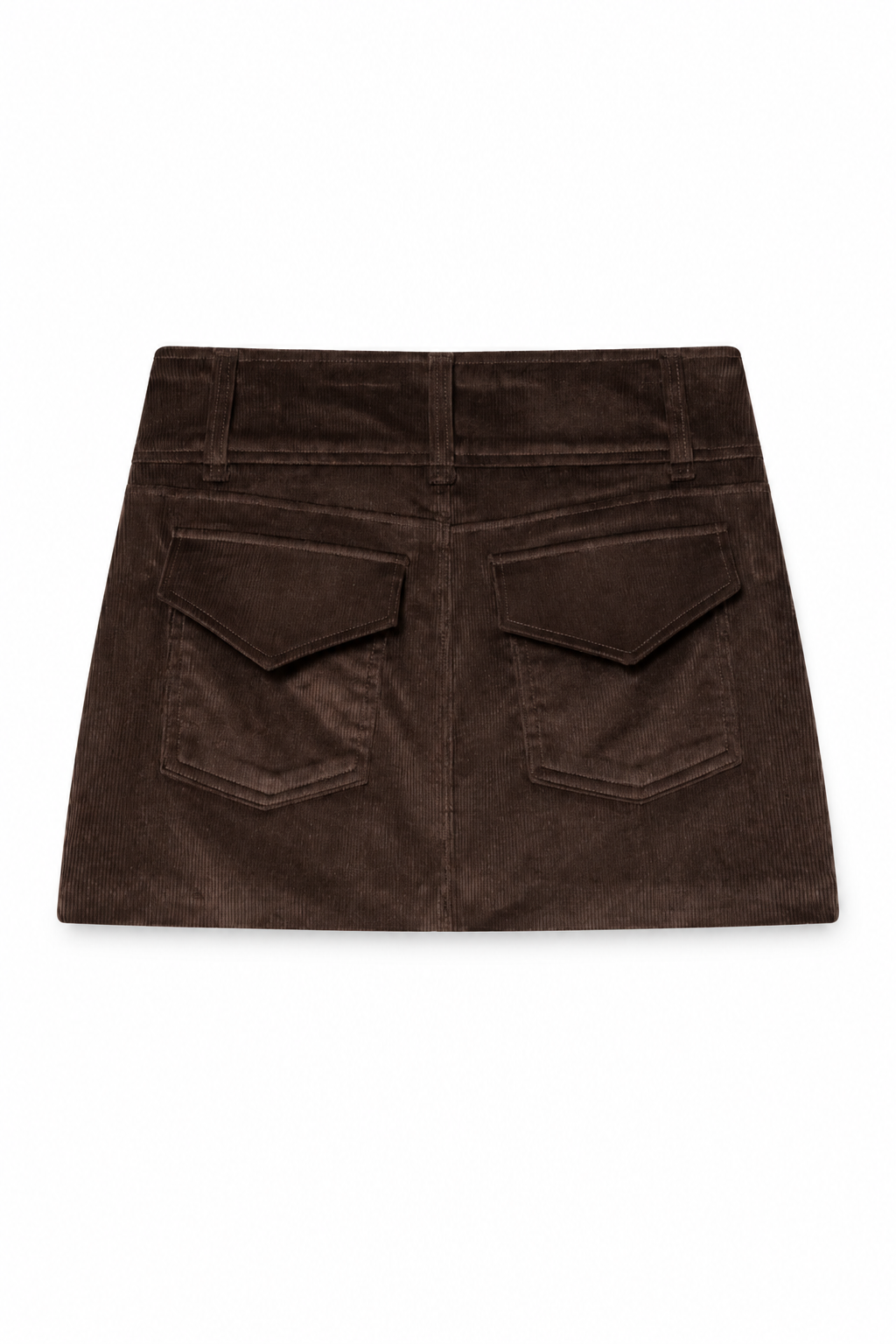 Bellinna Two-Button Corduroy Mini Skirt – Dark Brown, back view