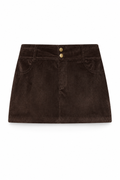Dark Brown Bellinna Two-Button Corduroy Mini Skirt — front view