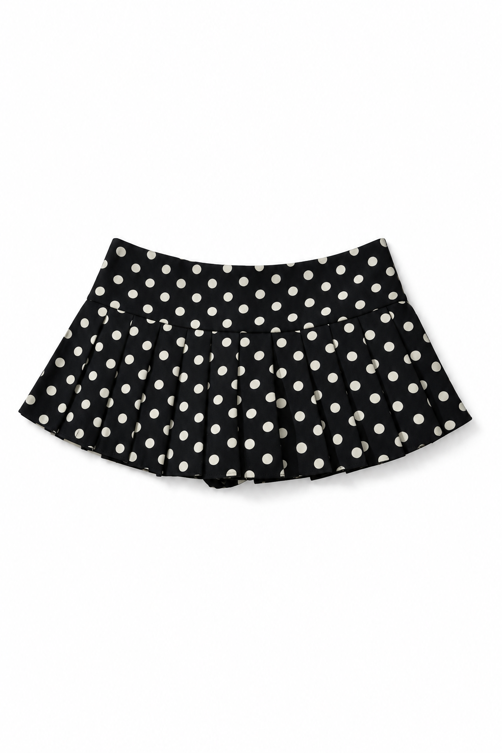 Bellinna Three-Button Polka Dot Pleated Mini Skirt – Black with Ivory Dots, back view