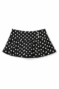 Bellinna Three-Button Polka Dot Pleated Mini Skirt, Black with Ivory Dots, front product view