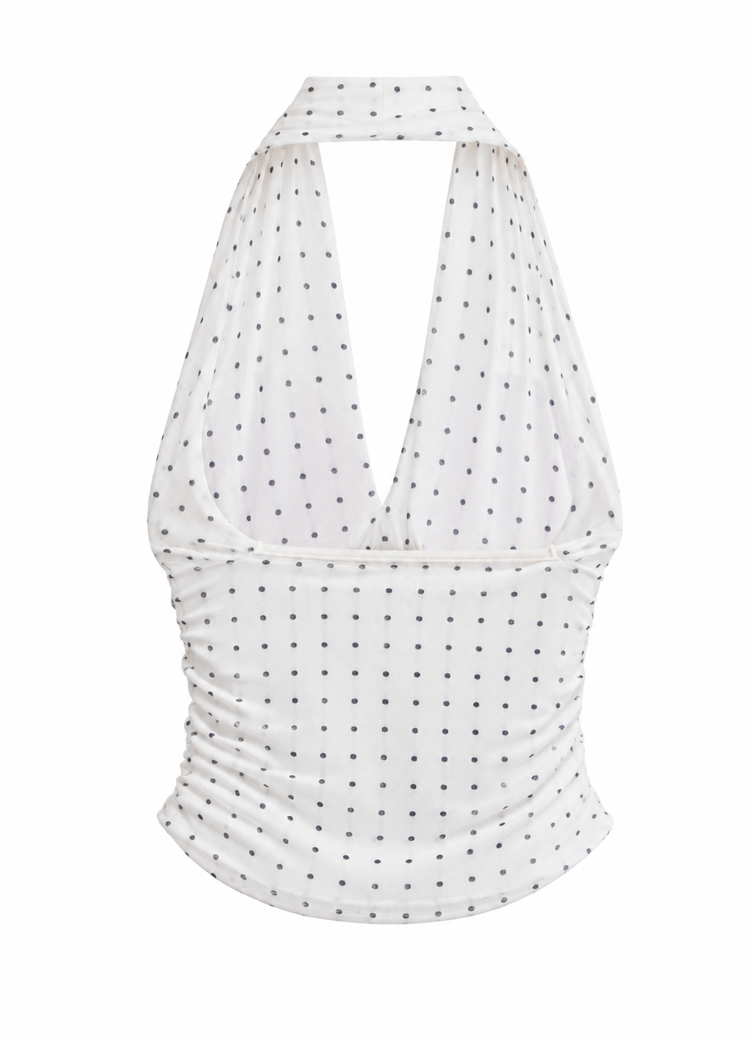 White dotted ruched halter back