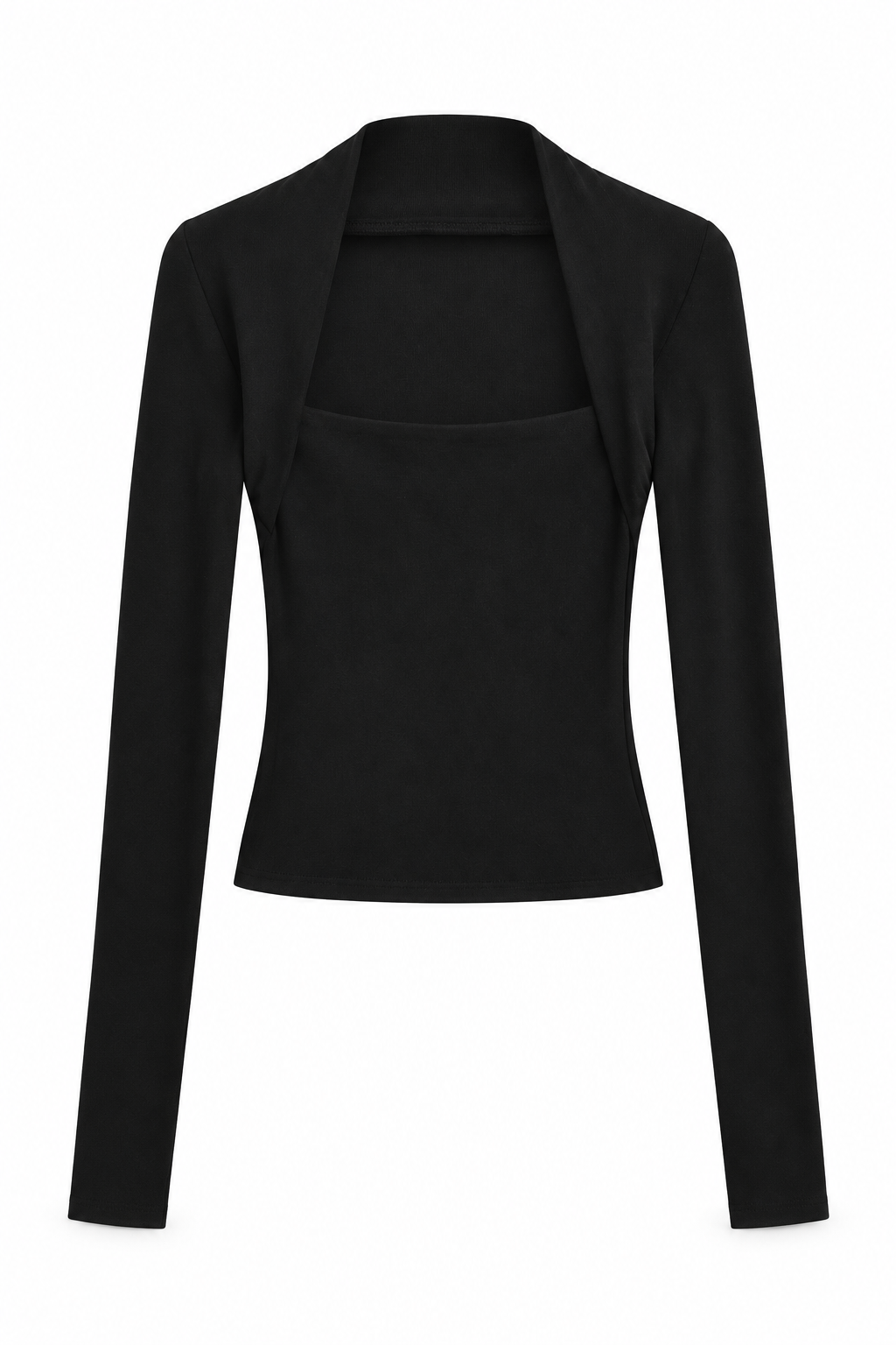 Black Bellinna Draped-Collar Long-Sleeve Knit Top — front view