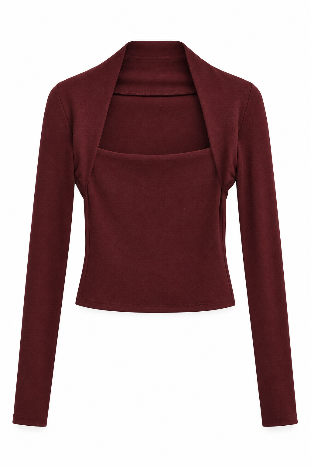 Burgundy Bellinna Draped-Collar Long-Sleeve Knit Top — front view