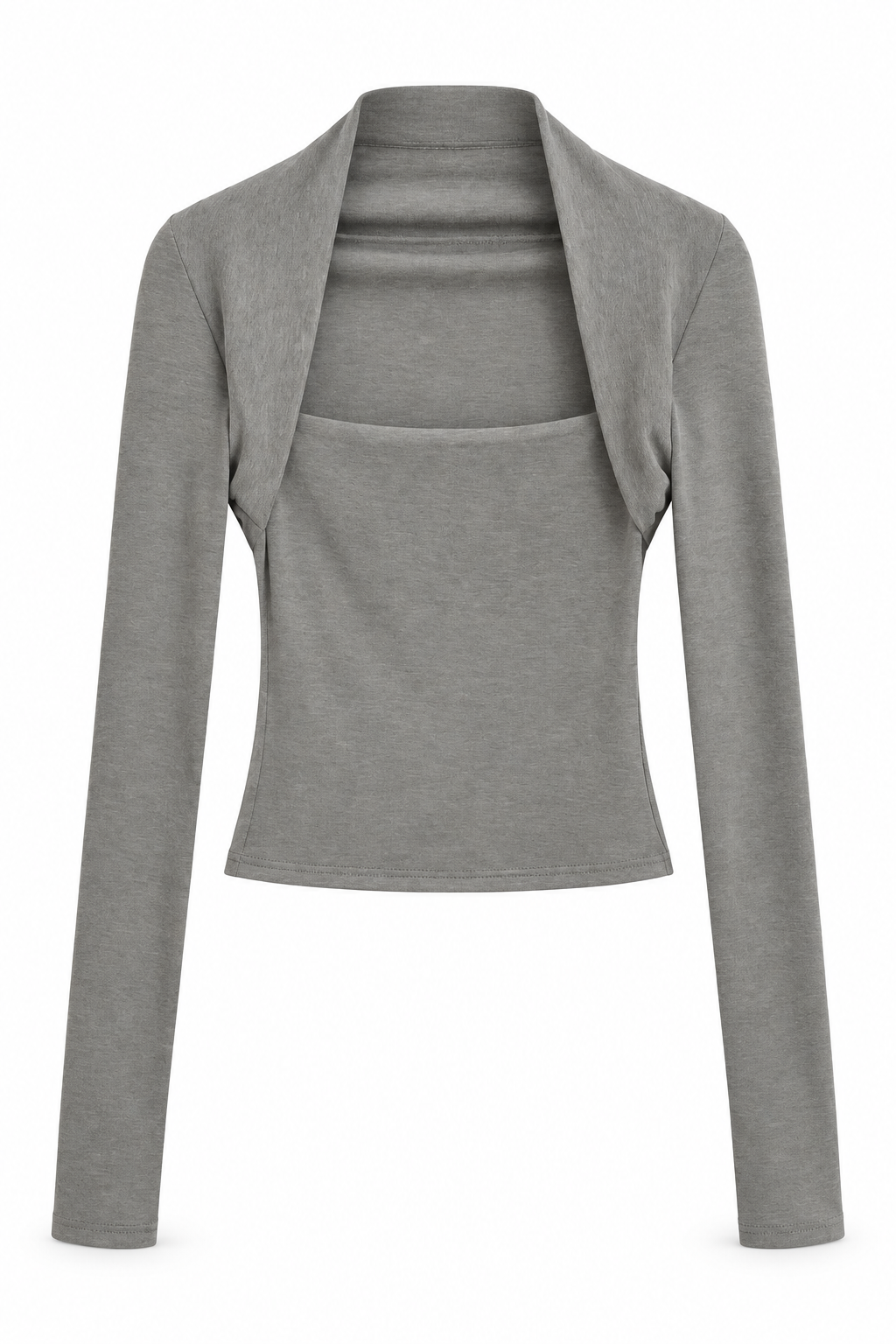 Gray Bellinna Draped-Collar Long-Sleeve Knit Top — front view