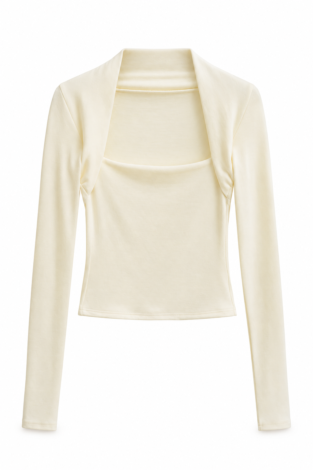 Ivory Bellinna Draped-Collar Long-Sleeve Knit Top — front view