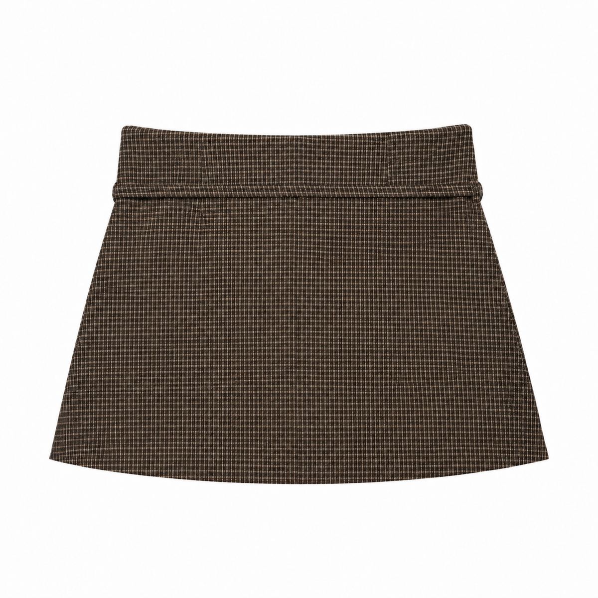 Brown Check Foldover Check Mini Skirt back view
