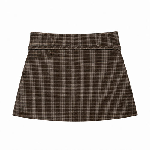 Brown Check Bellinna Foldover Check Mini Skirt — back view