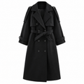 Black Belted Double-Breasted Longline Jacket — front view