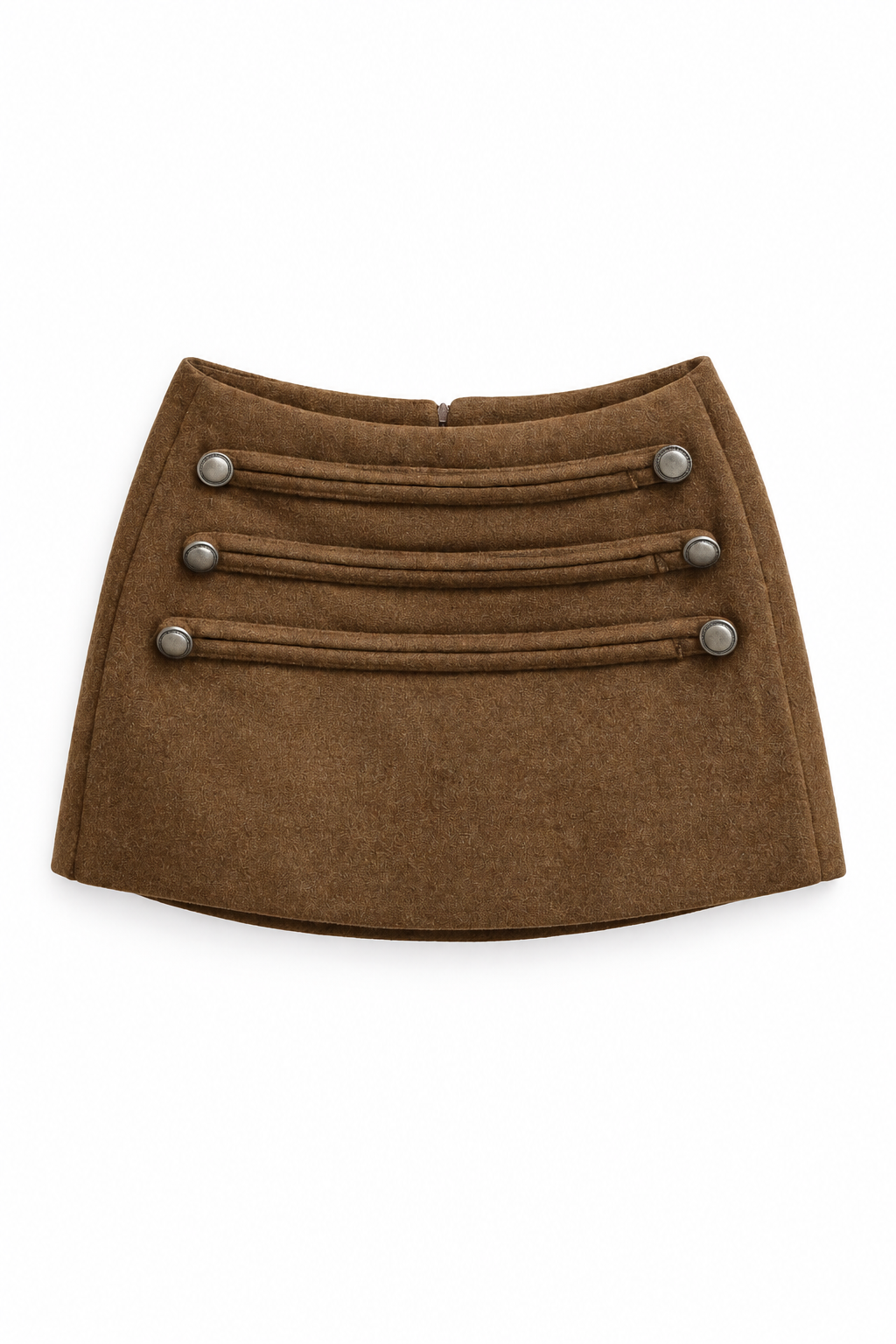 Bellinna Six-Button Trim Mini Skirt, Brown, front product view