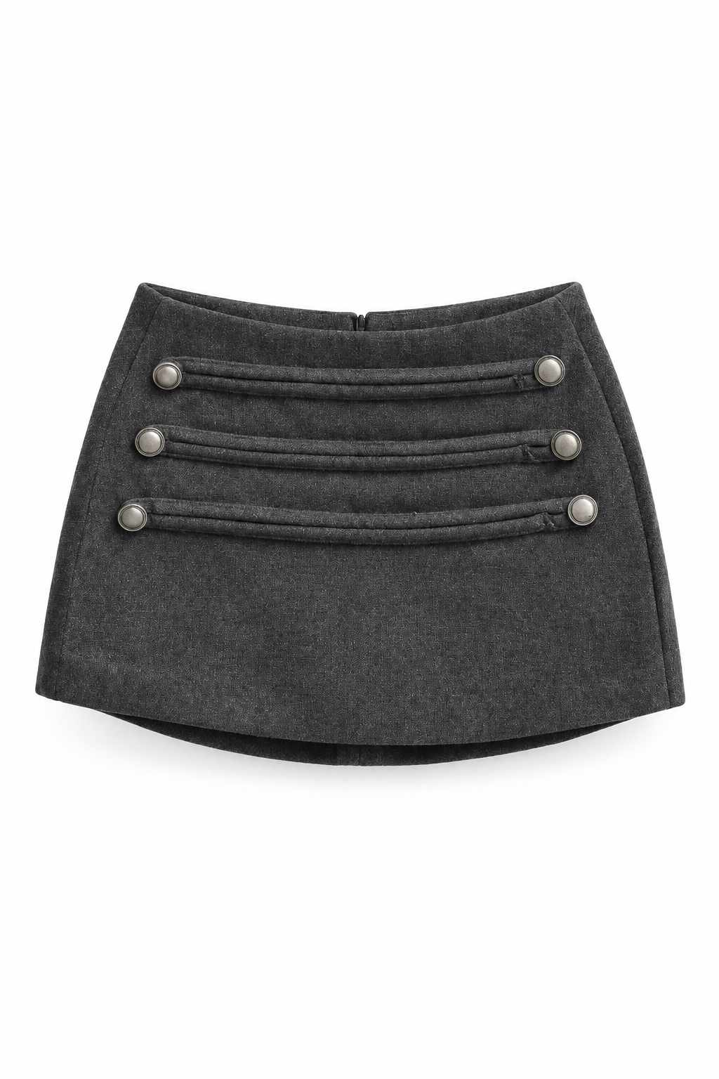 Bellinna Six-Button Trim Mini Skirt, Gray, front product view