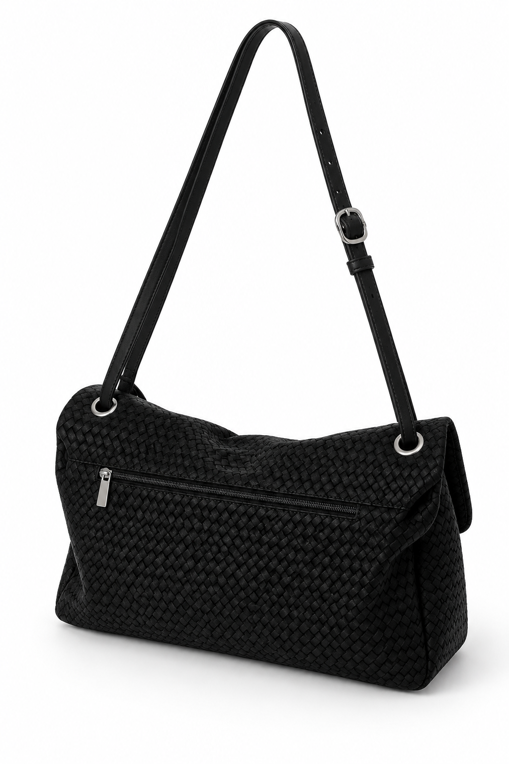 Black grommet bag, back view