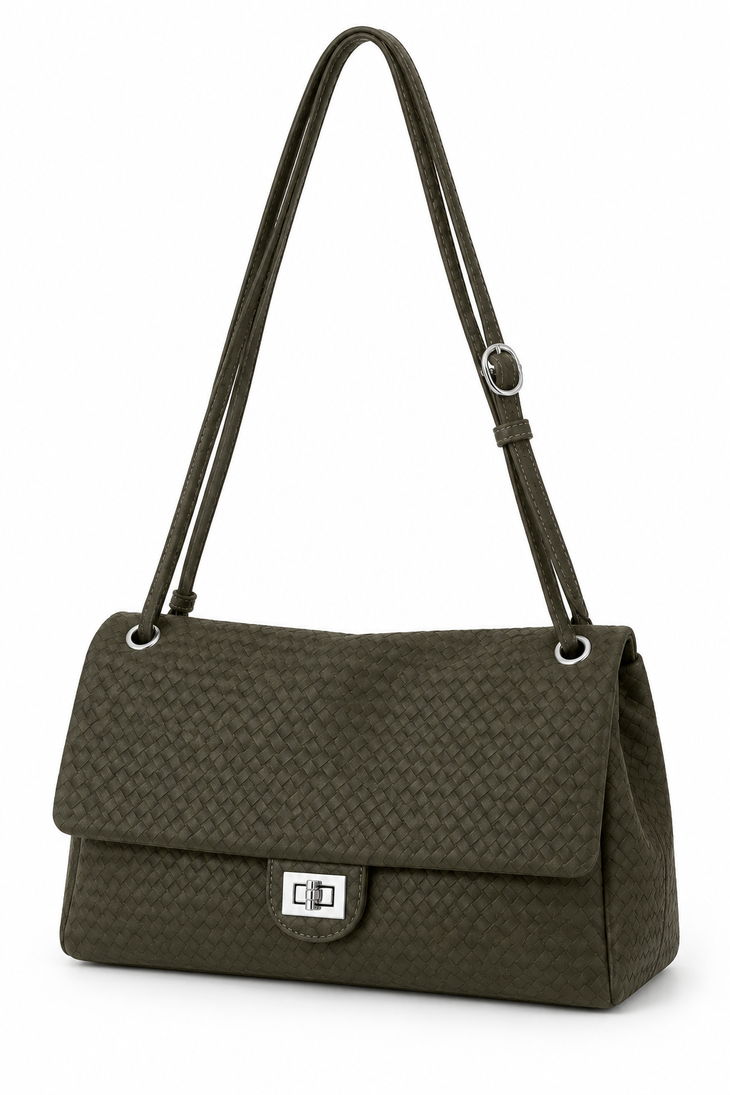 Olive Green grommet bag, side view