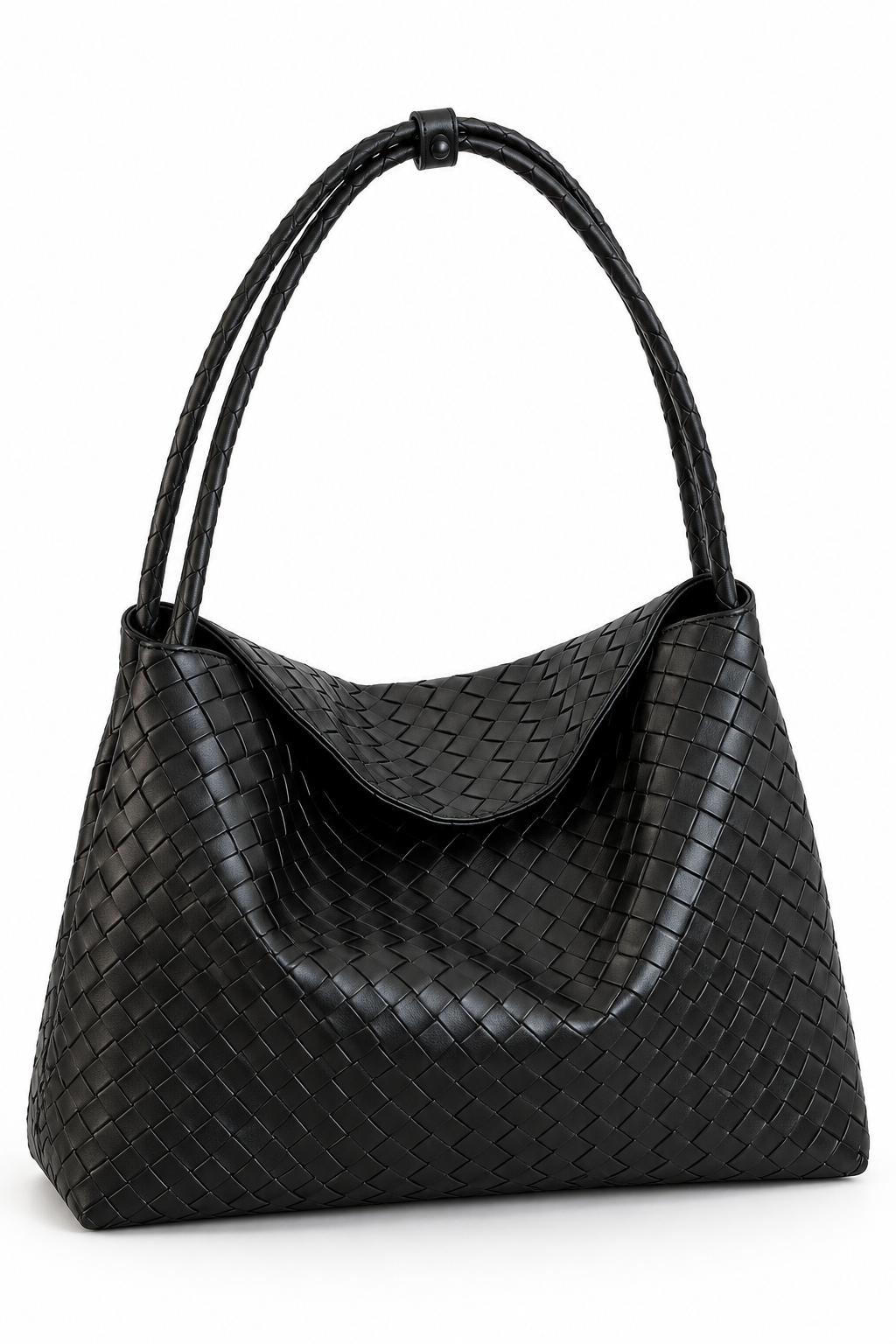 Black rolled hobo bag, side view
