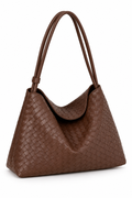 Brown Bellinna Rolled-Strap Woven Hobo Bag — side view