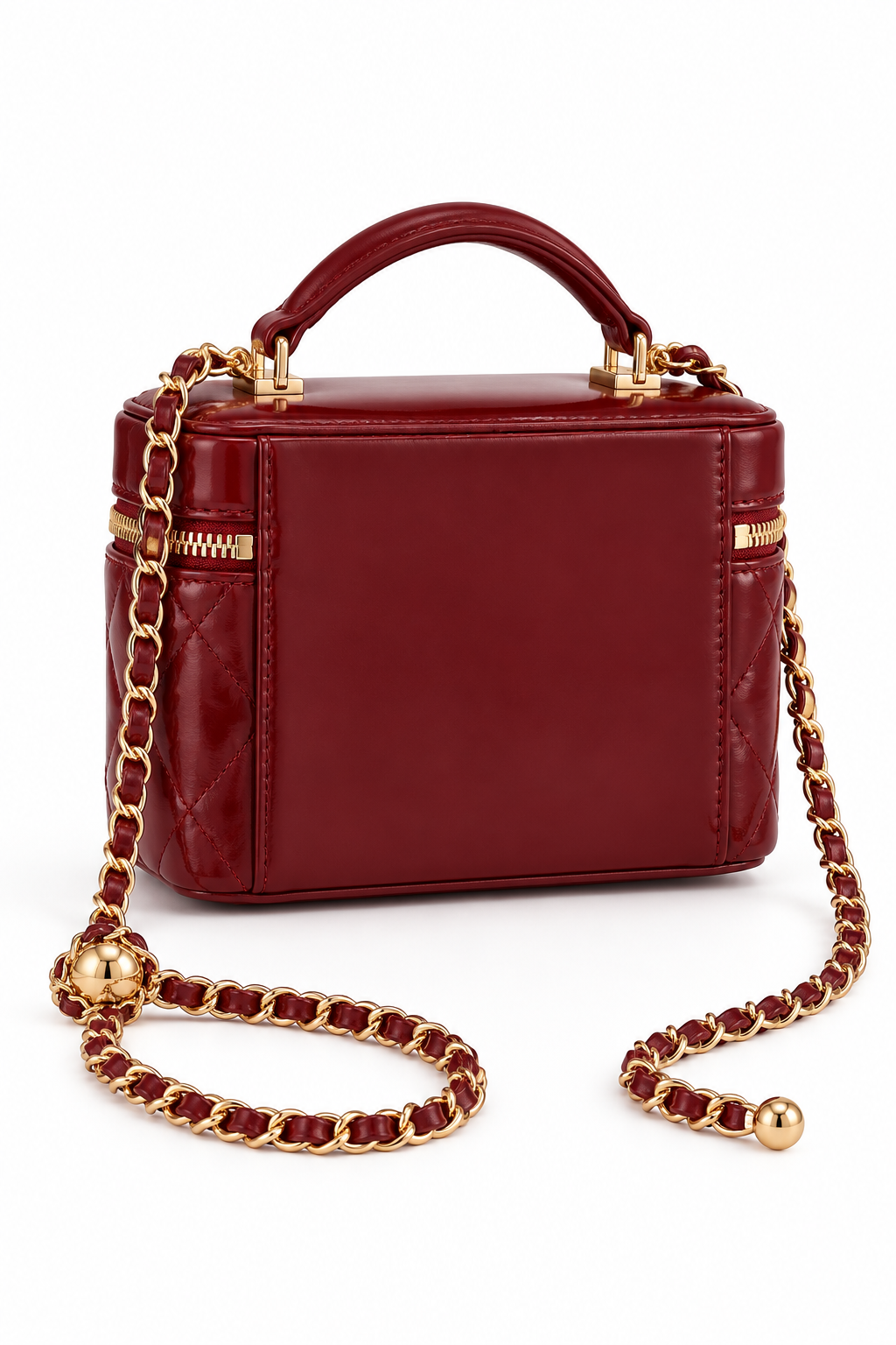 Burgundy vanity bag, back view