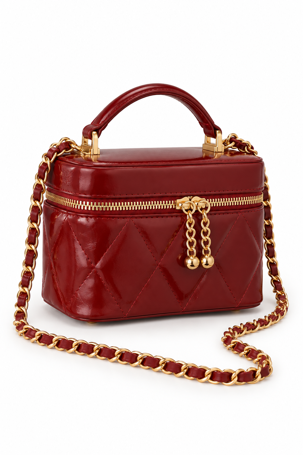 Burgundy vanity bag, side view