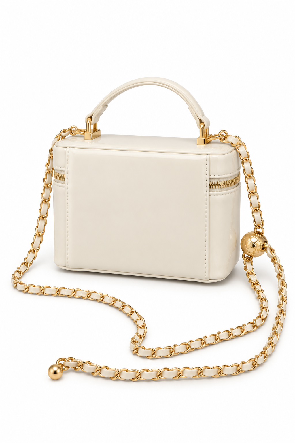 White vanity bag, back view