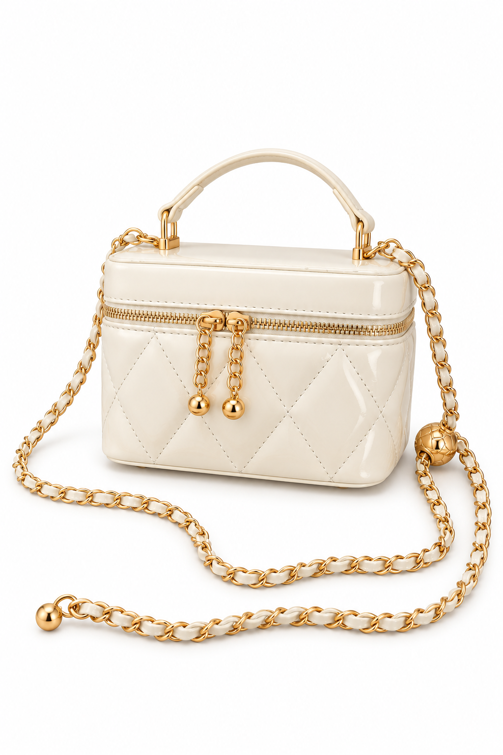 White vanity bag, side view