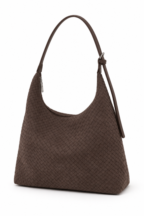 Brown Bellinna Fine-Weave Scoop Shoulder Bag — side view