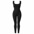 Black Sleeveless Fitted One-Piece — front view